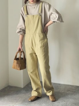 「イエローコーデ」｜「アイテム（オールインワン・サロペット）」を使った、Riberry_officialさん（レディース・158cm）の春コーディネート
