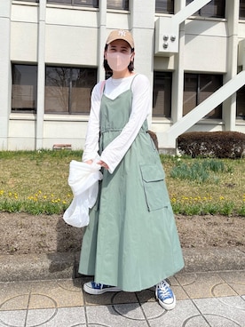 「ミリタリーコーデ」｜「アイテム（ワンピース/ドレス）」を使った、yns628さん（レディース・158cm）の春コーディネート