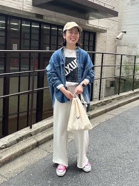 「巾着バッグ」｜「アイテム（スウェットパンツ）」を使った、yns628さん（レディース・158cm）の秋コーディネート