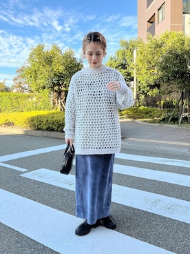 「白ニット」｜「アイテム（スカート、グレー系）」を使った、yns628さん（レディース・158cm）の秋コーディネート