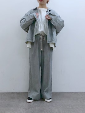 「ヒッコリーパンツ」｜「アイテム（その他アウター）」を使った、yns628さん（レディース・158cm）の秋コーディネート