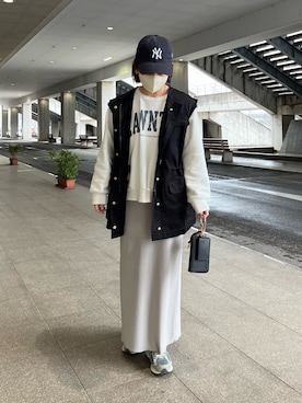 「ナロースカート」｜「アイテム（ミリタリージャケット）」を使った、yns628さん（レディース・158cm）の冬コーディネート