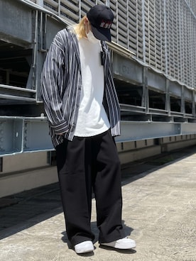 「A4A（エーフォーエー）のA4A/エーフォーエー/40s強撚糸ラウンドTシャツ（Tシャツ/カットソー）」を使った、湯原健太さん（メンズ・178cm）の夏コーディネート