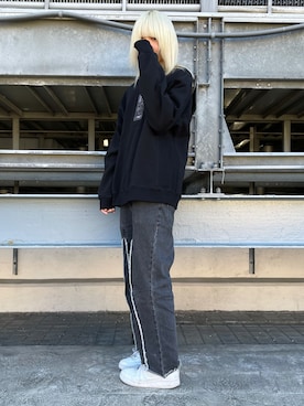 「BlackEyePatch（ブラックアイパッチ）のアイテム（スウェット）」を使った、湯原健太さん（メンズ・178cm）の冬コーディネート