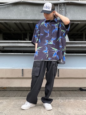 「no cap clubのアイテム（キャップ、ブラック系）」を使った、湯原健太さん（メンズ・178cm）の夏コーディネート