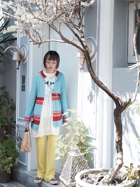 「BEAMS」｜「アイテム（カーディガン/ボレロ）」を使った、Olivia Lanさん（レディース・158cm）の春コーディネート