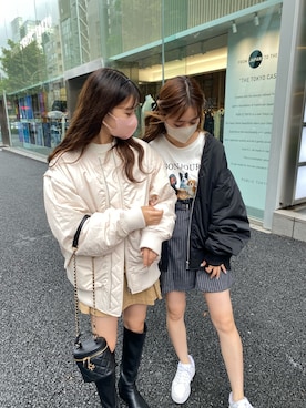 「one after another NICE CLAUP（ワンアフターアナザーナイスクラップ）のアイテム（MA-1）」を使った、C h i iさん（レディース・155cm）の秋コーディネート