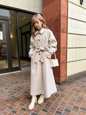 「one after another NICE CLAUP（ワンアフターアナザーナイスクラップ）のアイテム（ステンカラーコート）」を使った、C h i iさん（レディース・155cm）の秋コーディネート
