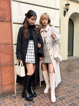 「one after another NICE CLAUP（ワンアフターアナザーナイスクラップ）のアイテム（ステンカラーコート）」を使った、C h i iさん（レディース・155cm）の秋コーディネート