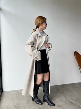 「one after another NICE CLAUP（ワンアフターアナザーナイスクラップ）のアイテム（ステンカラーコート）」を使った、C h i iさん（レディース・155cm）の秋コーディネート