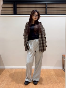 「ITEMS URBANRESEARCH（アイテムズ アーバンリサーチ）の起毛チェックルーズシャツ（シャツ/ブラウス）」を使った、ルノさん（レディース・165cm）の秋コーディネート