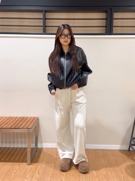 「アイテム（ライダースジャケット）」を使った、ルノさん（レディース・165cm）の秋コーディネート