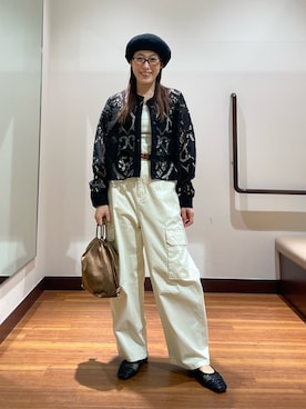 「SMELLY（スメリー）のオーバルスリムダテメガネ（メガネ、ブラウン系）」を使った、shokoさん（レディース・154cm）の春コーディネート