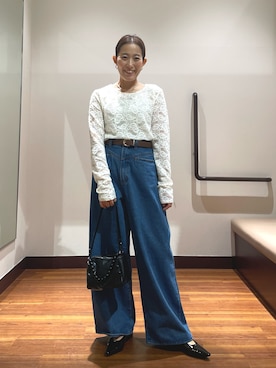 「KBF（ケイビーエフ）のフロントポケットデザインデニム（デニムパンツ、ブルー系）」を使った、shokoさん（レディース・154cm）の秋コーディネート