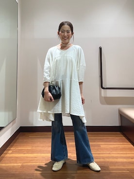 「SMELLY（スメリー）のステンレスカラービーズネックレス（ネックレス、レッド系）」を使った、shokoさん（レディース・154cm）の春コーディネート