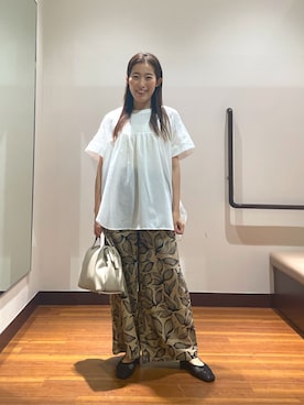 「ITEMS URBANRESEARCH（アイテムズ アーバンリサーチ）のピンタックレースブラウス（シャツ/ブラウス、ホワイト系）」を使った、shokoさん（レディース・154cm）の春コーディネート