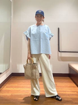 「SMELLY（スメリー）のweatherロゴキャップ（キャップ、ブルー系）」を使った、shokoさん（レディース・154cm）の春コーディネート