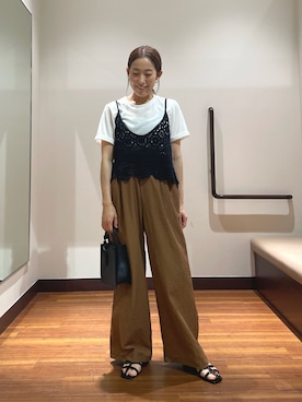 「ITEMS URBANRESEARCH（アイテムズ アーバンリサーチ）のニットビスチェTシャツセット（Tシャツ/カットソー、ブラック系）」を使った、shokoさん（レディース・154cm）の夏コーディネート