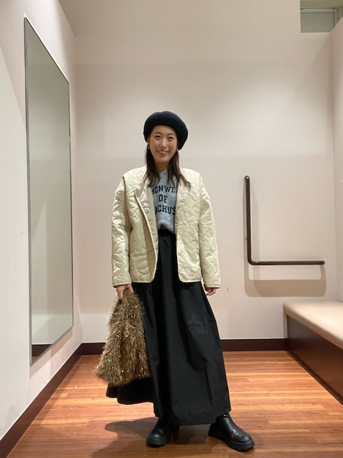 美品✨MHL. コットン ノーカラー 中綿 ブルゾン ブラック L ノーカラー中綿ブルゾン（ノーカラージャケット）｜ITEMS