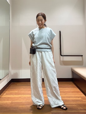「SENSE OF PLACE by URBAN RESEARCH（センスオブプレイスバイアーバンリサーチ）のモチモチポンチTシャツ（Tシャツ/カットソー、グレー系）」を使った、shokoさん（レディース・154cm）の夏コーディネート