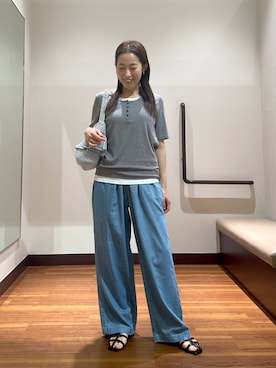 「RODE SKO（ロデスコ）のワンハンドルフリルラメバッグ（ショルダーバッグ、シルバー系）」を使った、shokoさん（レディース・154cm）の夏コーディネート
