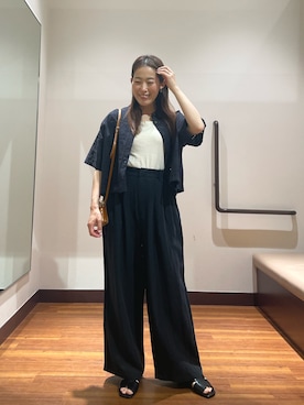 「ITEMS URBANRESEARCH（アイテムズ アーバンリサーチ）のブロックレースシャツ（シャツ/ブラウス、ブラック系）」を使った、shokoさん（レディース・154cm）の春コーディネート