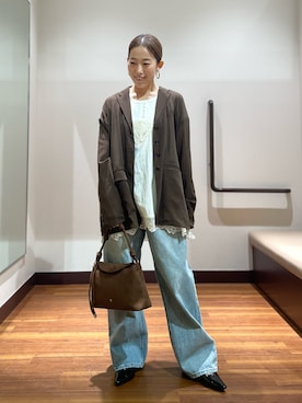 「KBF（ケイビーエフ）のシアーライトテーラードジャケット（テーラードジャケット、ブラウン系）」を使った、shokoさん（レディース・154cm）の秋コーディネート