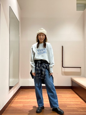 「ITEMS URBANRESEARCH（アイテムズ アーバンリサーチ）の起毛チェックルーズシャツ（シャツ/ブラウス）」を使った、itsk1215さん（レディース・154cm）の秋コーディネート