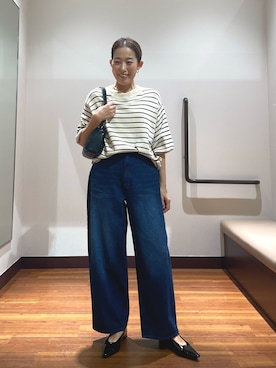 「ITEMS URBANRESEARCH（アイテムズ アーバンリサーチ）のソウバリボリュームスリーブニット（ニット/セーター、ホワイト系）」を使った、shokoさん（レディース・154cm）の夏コーディネート