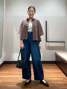 「SENSE OF PLACE by URBAN RESEARCH（センスオブプレイスバイアーバンリサーチ）のメタルポインテッドパンプス（パンプス、ブラック系）」を使った、shokoさん（レディース・154cm）の秋コーディネート