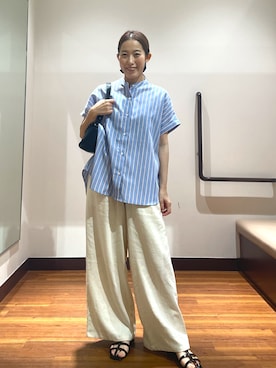 「ITEMS URBANRESEARCH（アイテムズ アーバンリサーチ）の『イージーケア』リネン混フレンチシャツ（シャツ/ブラウス、その他）」を使った、shokoさん（レディース・154cm）の夏コーディネート