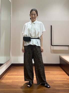 「ITEMS URBANRESEARCH（アイテムズ アーバンリサーチ）のリネン混フレアスリーブシャツ（シャツ/ブラウス、ホワイト系）」を使った、shokoさん（レディース・154cm）の夏コーディネート