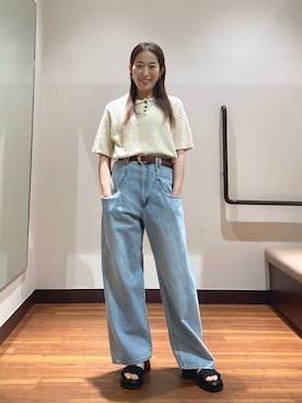 「KBF（ケイビーエフ）の『3サイズ展開』BIGポケットデザインデニム（デニムパンツ、ブルー系）」を使った、shokoさん（レディース・154cm）の春コーディネート