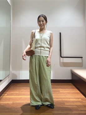 「SMELLY（スメリー）のビーズロングチョーカー（チョーカー、ブラウン系）」を使った、shokoさん（レディース・154cm）の夏コーディネート
