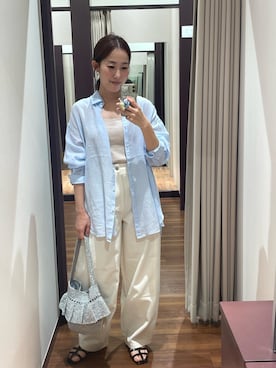 「URBAN RESEARCH DOORS（アーバンリサーチドアーズ）のラミー混ルーズシャツ（シャツ/ブラウス、ブルー系）」を使った、shokoさん（レディース・154cm）の夏コーディネート
