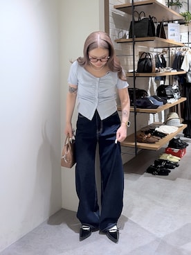 「FREE'S MART（フリーズマート）のオーバーヒールパンプス（パンプス、ブラック系）」を使った、momoさん（レディース・153cm）の夏コーディネート