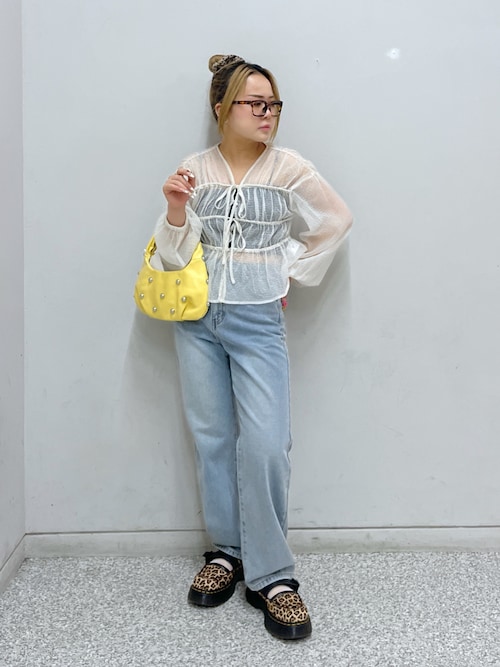 ブラウス シャツ シアーチェックリボン開きカフスブラウス レディース STYLEBLOCK ブラウス シャツ シアーチェックリボン開きカフス