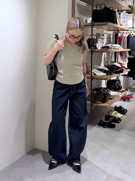 「FREE'S MART（フリーズマート）のオーバーヒールパンプス（パンプス、ブラック系）」を使った、momoさん（レディース・153cm）の夏コーディネート