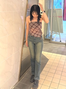 「アイテム（キャミソール、ブラウン系）」を使った、高松千彩さん（レディース・160cm）の夏コーディネート