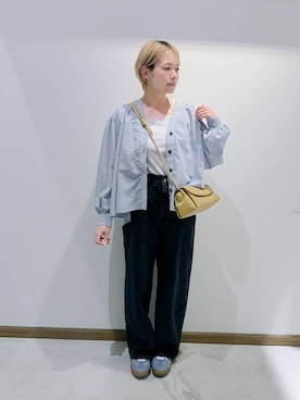 「GLOBAL WORK（グローバルワーク）のGOODデニムバギーパンツ/498388（デニムパンツ）」を使った、のみ子さん（レディース・154cm）の秋コーディネート