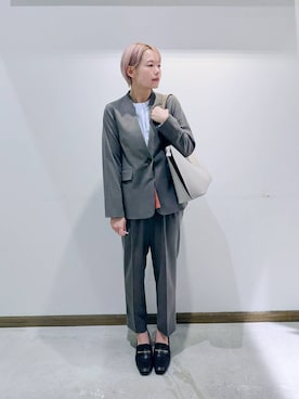 「GLOBAL WORK（グローバルワーク）のアイテム（ノーカラージャケット）」を使った、のみ子さん（レディース・154cm）の冬コーディネート