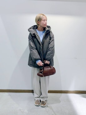 「GLOBAL WORK（グローバルワーク）のエアリュクスダウンフードブルゾン/495695（ダウンジャケット/コート）」を使った、のみ子さん（レディース・154cm）の秋コーディネート