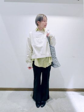 「GLOBAL WORK（グローバルワーク）のらくっション踏めるバブーシュ/136007（その他シューズ、ブラック系）」を使った、のみ子さん（レディース・154cm）の春コーディネート