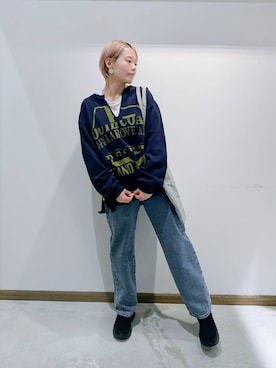 「撥水」｜「アイテム（デニムパンツ）」を使った、のみ子さん（レディース・154cm）の秋コーディネート