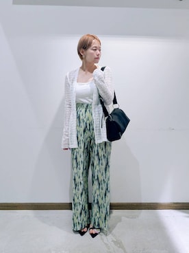 「GLOBAL WORK（グローバルワーク）のシャーリングレースペプラム/1046552（Tシャツ/カットソー、ホワイト系）」を使った、のみ子さん（レディース・154cm）の夏コーディネート