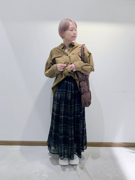 「GLOBAL WORK（グローバルワーク）の推しごとギャザートート/495802（トートバッグ）」を使った、のみ子さん（レディース・154cm）の秋コーディネート