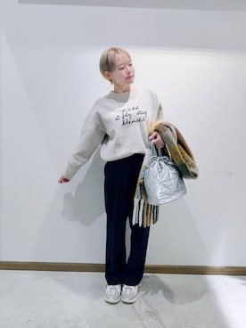 「GLOBAL WORK（グローバルワーク）のアイテム（マフラー）」を使った、のみ子さん（レディース・154cm）の冬コーディネート