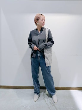 「撥水」｜「アイテム（デニムパンツ）」を使った、のみ子さん（レディース・154cm）の秋コーディネート