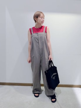 「GLOBAL WORK（グローバルワーク）のお手入れラクラクセットアップ/オールインワン/289099（つなぎ/オールインワン）」を使った、のみ子さん（レディース・154cm・30代）の夏コーディネート