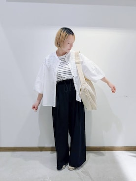 「アイテム（スリッポン）」を使った、のみ子さん（レディース・154cm）の夏コーディネート